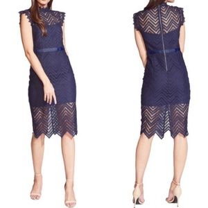 Bardot Navy Lace Mock Neck Midi Sheath Dress New Womens Size 4